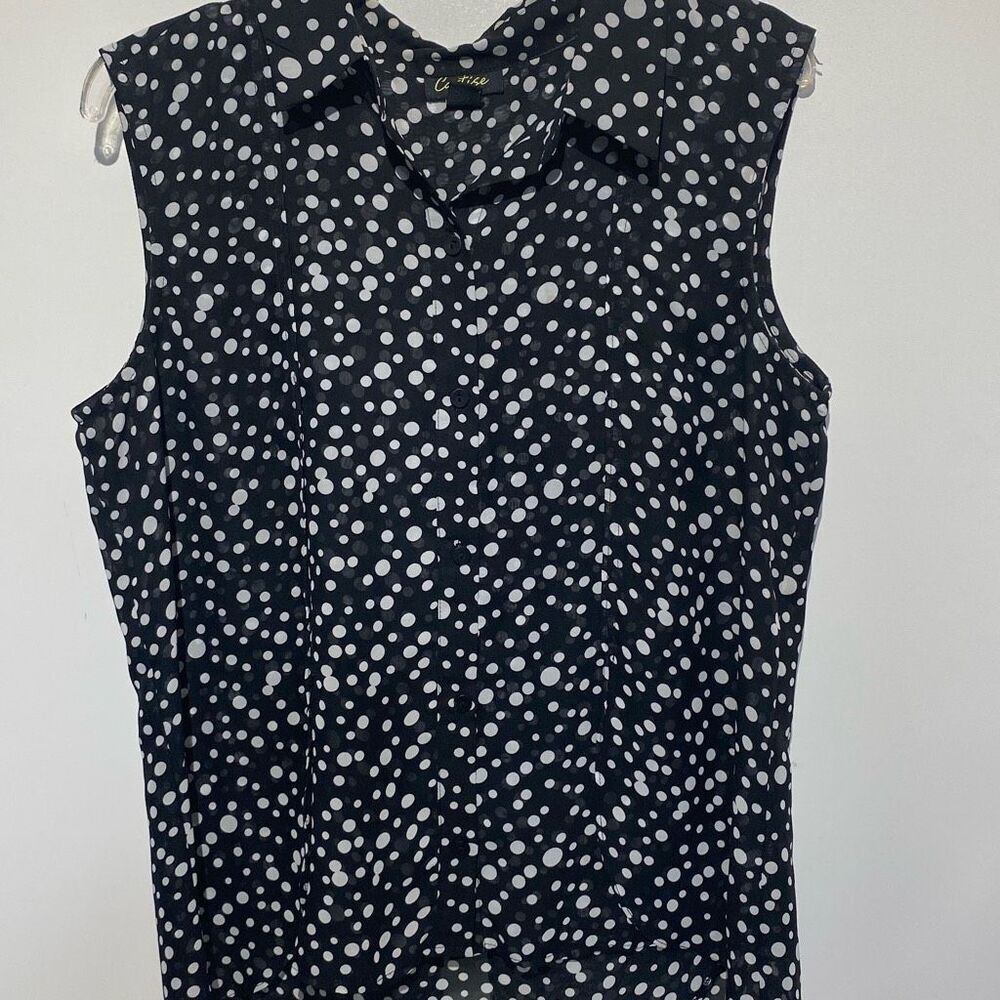 Cartise Women's Black White Polka Dot Button Up Sleeveless Tunic Top Size‎ 12